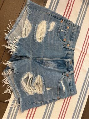 Light Blue Distressed Denim Cutoff Shorts